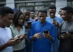 a group of people looking at their phones