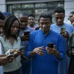 a group of people looking at their phones